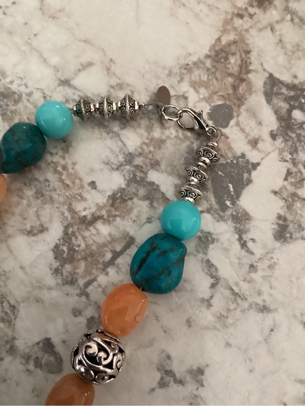 Artisan Handcrafted Turquoise & Orange Beaded Pendant Necklace - Picture 8 of 10
